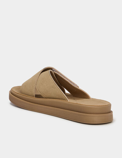 Mules &agrave; scratchs effet su&eacute;dine sable femme