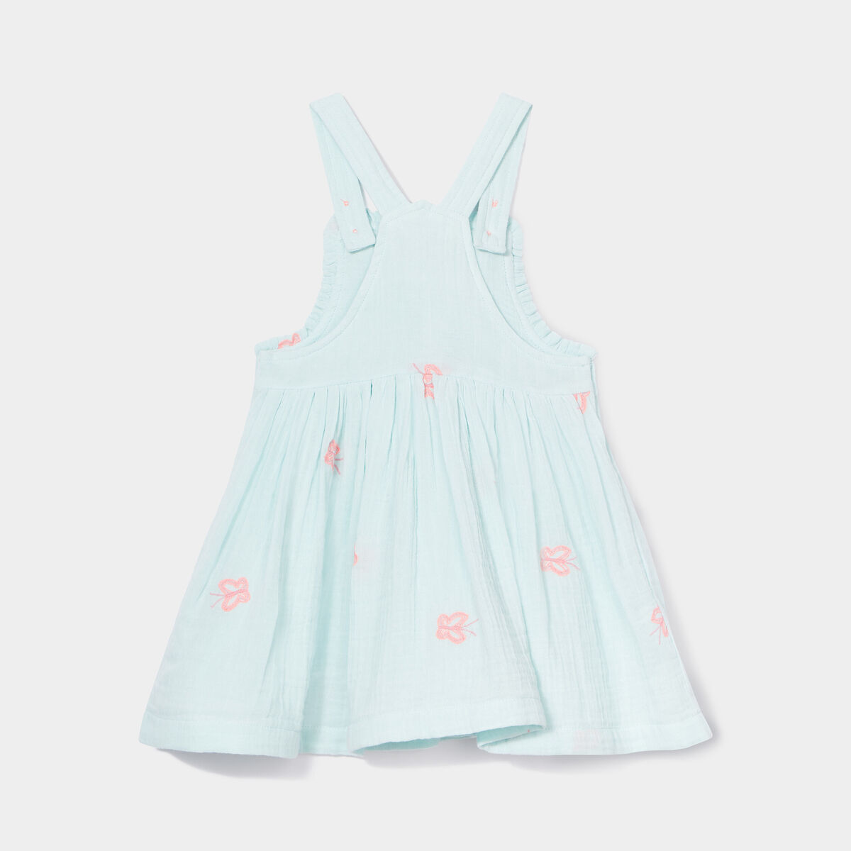 Robe évasée brodée à bretelles vert turquoise bébé fille