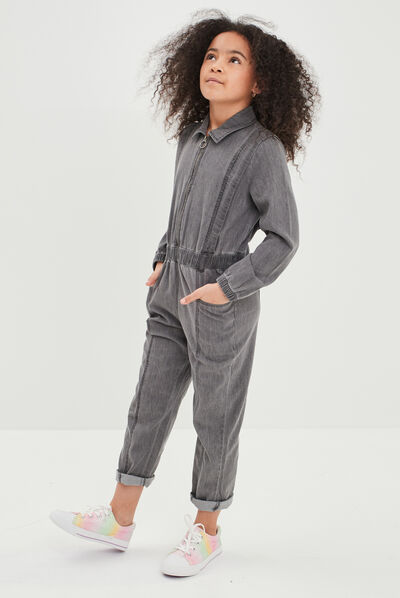 Combinaison pantalon zippée denim gris fille