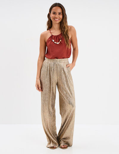 Pantalon fluide large jaune or femme