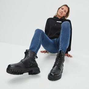 bottines a lacets en cuir noir femme Bottines à lacets en cuir noir femme