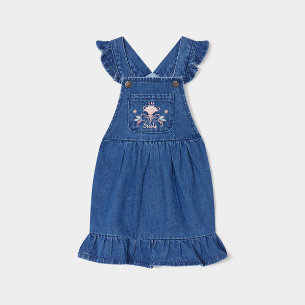 robe salopette jean a volants en coton denim stone bebef Robe salopette jean à volants en coton denim stone bébé fille