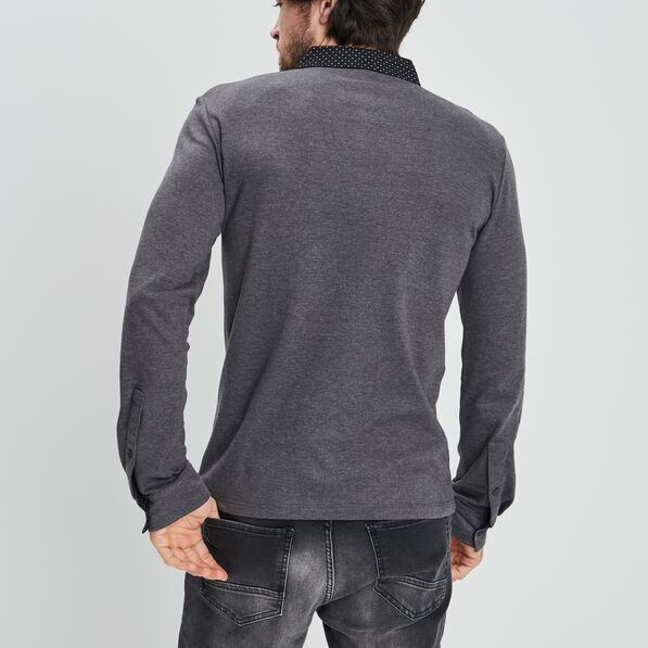 polo coton manches longues gris fonce homme Polo coton manches longues gris foncé homme