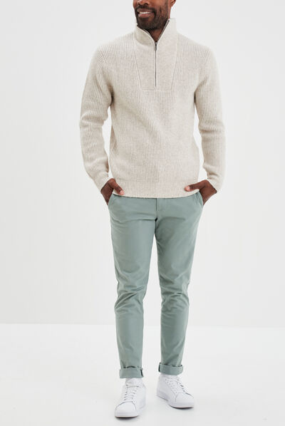 Pull avec col camionneur côtelé beige homme