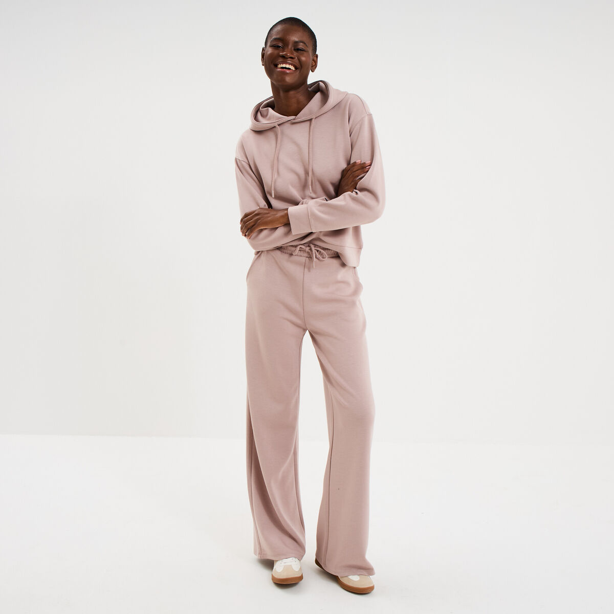 Pantalon de jogging large &eacute;lastiqu&eacute; marron clair femme