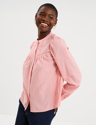 Blouse droite manches longues coton rose femme