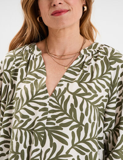 Blouse manches 3/4 ballons col tunisien blanc femme
