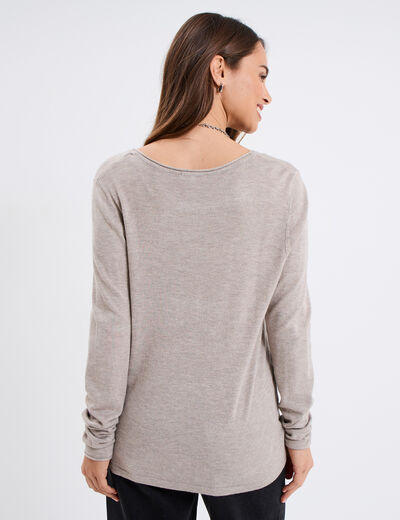 Pull ajusté avec col en V beige femme