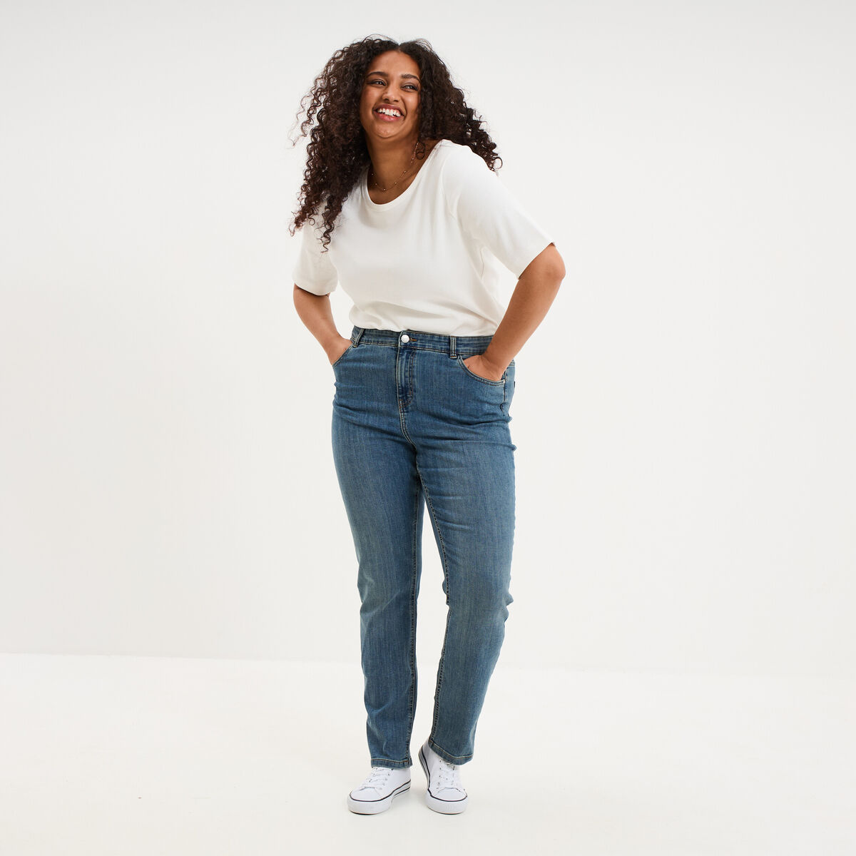 Jeans slim taille haute 5 poches denim dirty femme grande taille