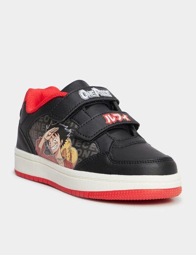 Tennis basses à scratchs One Piece noir garçon