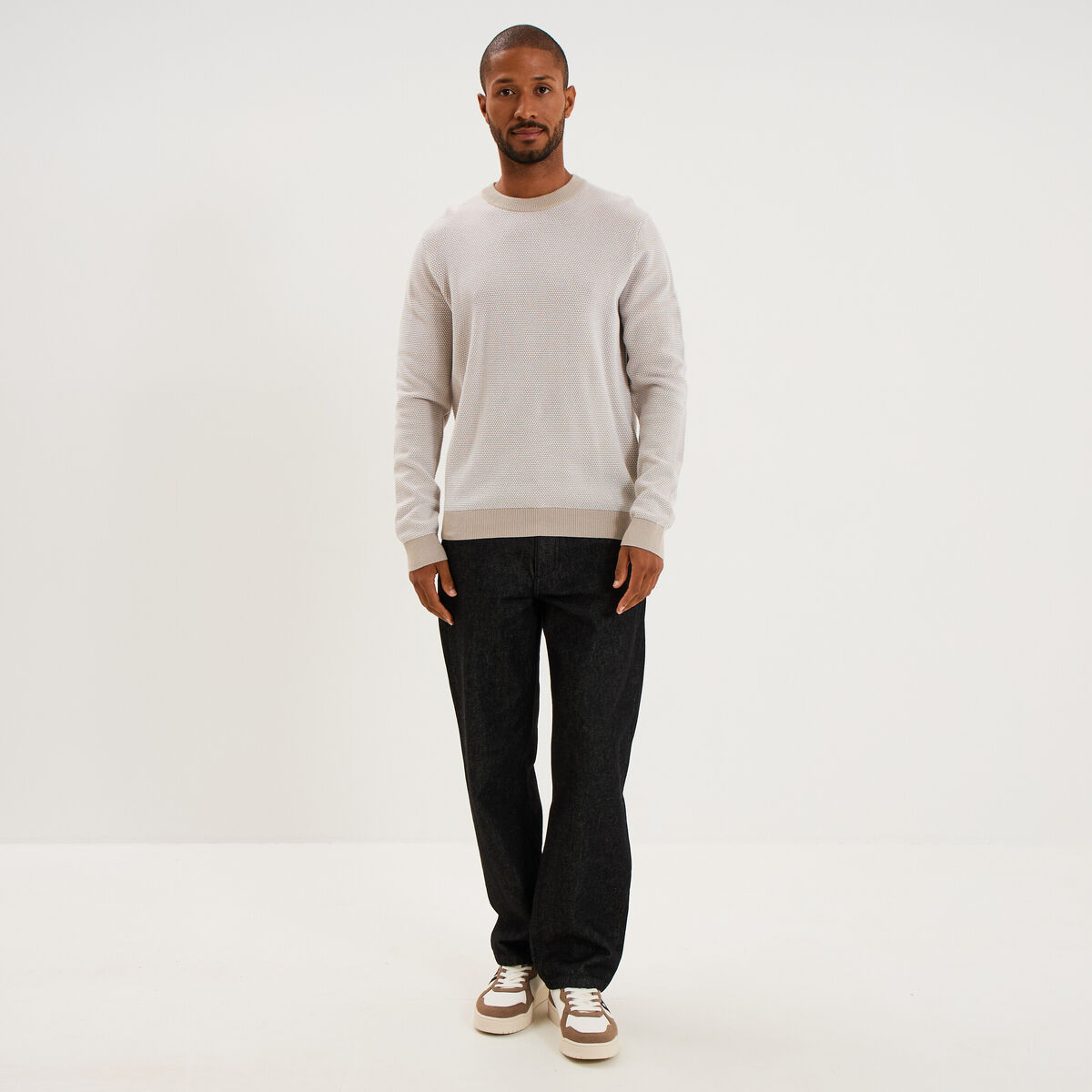 Pull col rond manches longues gris clair homme