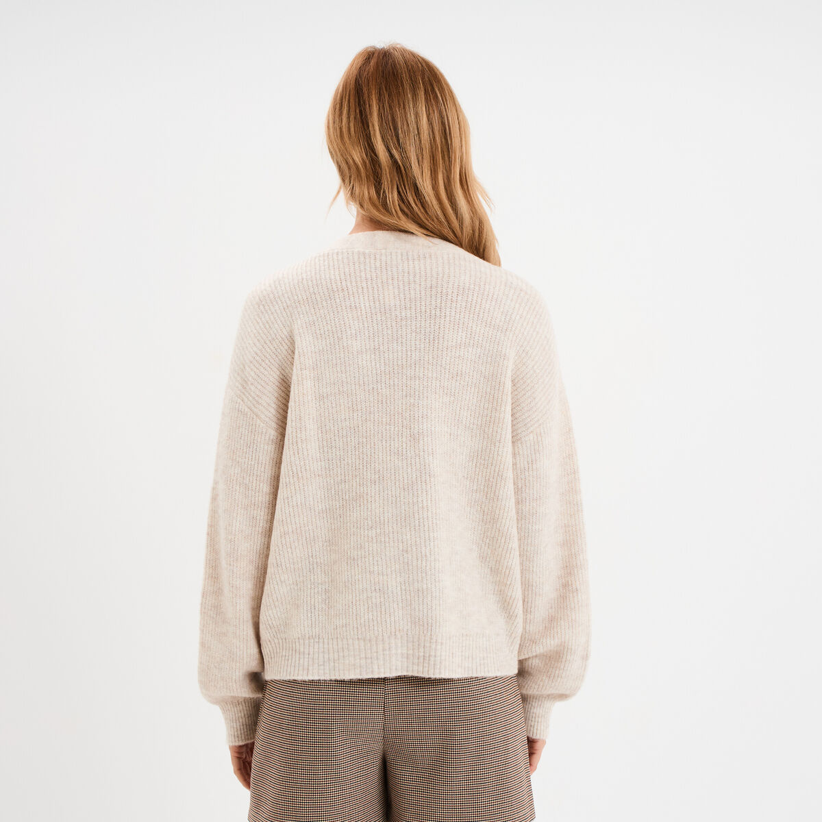 Gilet boutonn&eacute; col en V beige femme