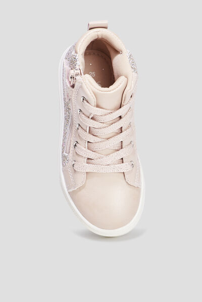 Baskets montantes pailletées zippées rose fille