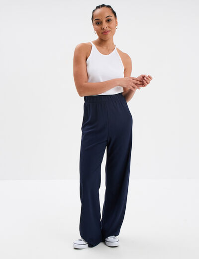 Pantalon fluide large bleu marine femme