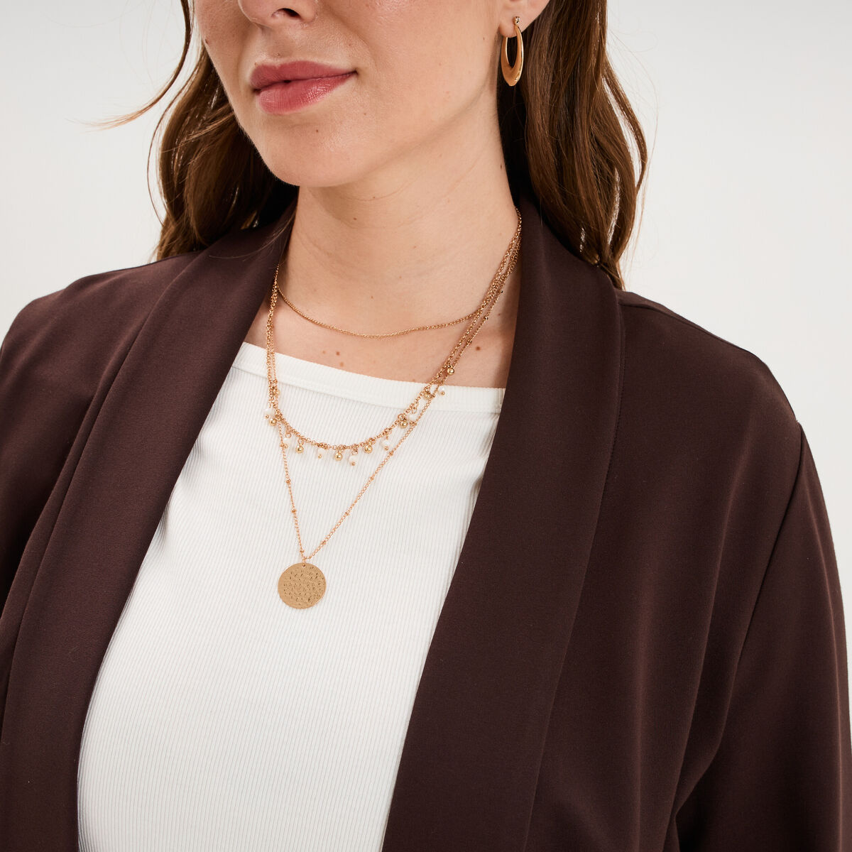 Veste courte col ch&acirc;le oversize marron fonc&eacute; femme grande taille