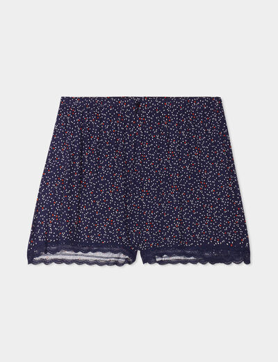 Bas de pyjama short détails dentelle bleu marine femme