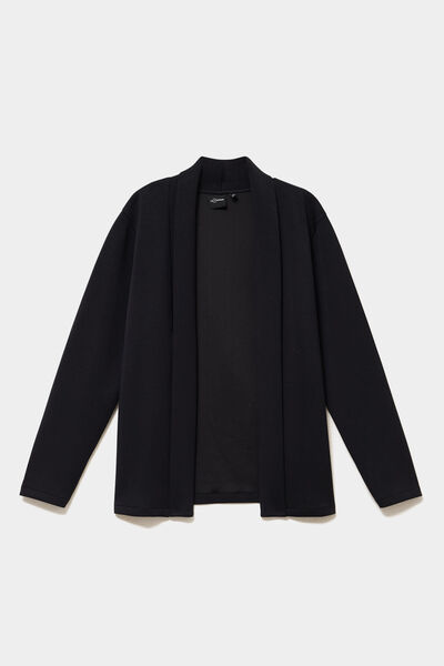 Blazer court col ch&acirc;le manches longues noir femme