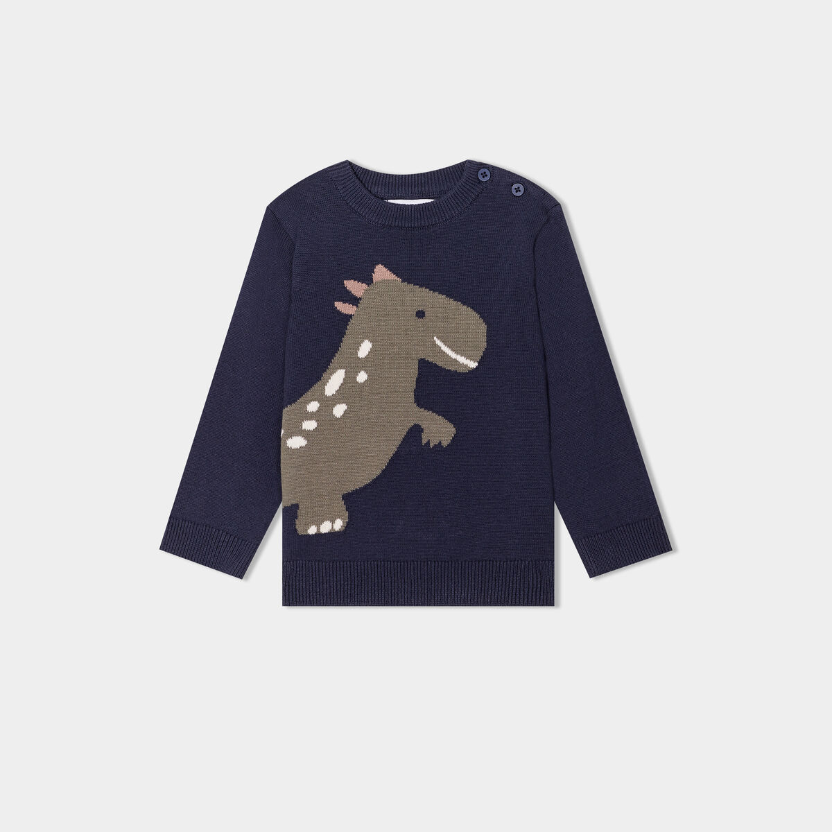 Pull col rond manches longues coton bleu marine bébé garçon
