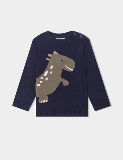 Pull col rond manches longues coton bleu marine bébé garçon