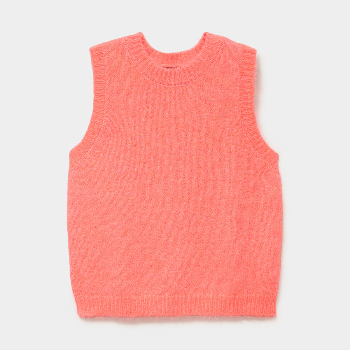 Pull sans manches col rond rose fluo femme