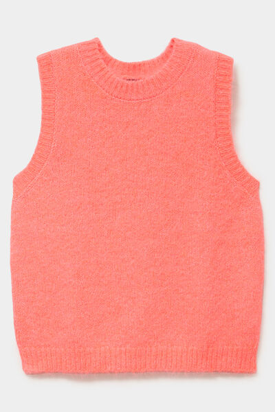 Pull sans manches col rond rose fluo femme