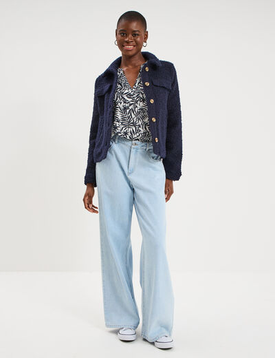 Blouse ajour&eacute;e manches 3/4 col en V ecru femme