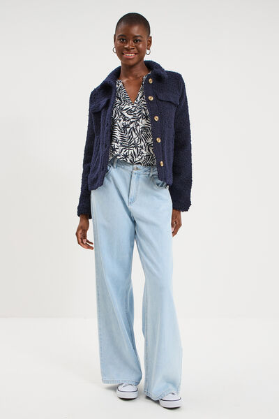 Blouse ajour&eacute;e manches 3/4 col en V ecru femme