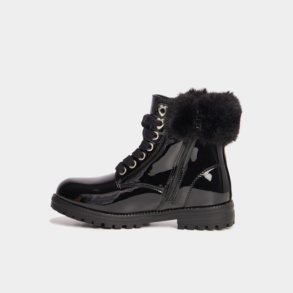 Bottines vernies bords fausse fourrure noir fille