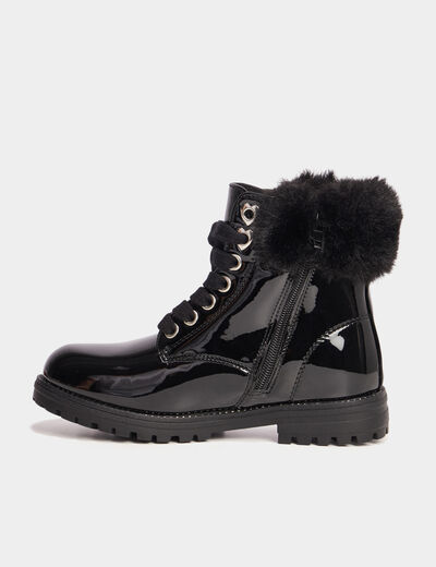 Bottines vernies bords fausse fourrure noir fille