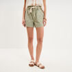 Short mom ceinture cordon coton vert kaki femme