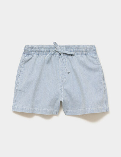Short jogger en jean &eacute;lastiqu&eacute; blanc femme