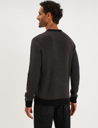 Pull c&ocirc;tel&eacute; col rond manches longues noir homme