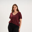 T-shirt manches courtes col V violet fonc&eacute; femme grande taille