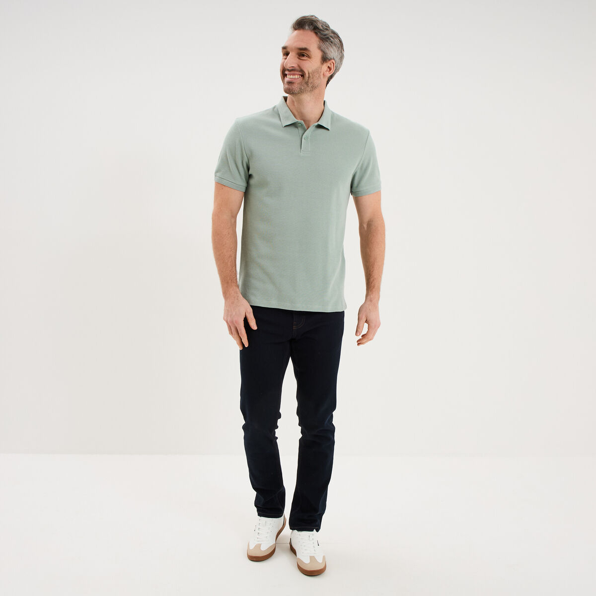 Polo textur&eacute; manches courtes coton vert pastel homme