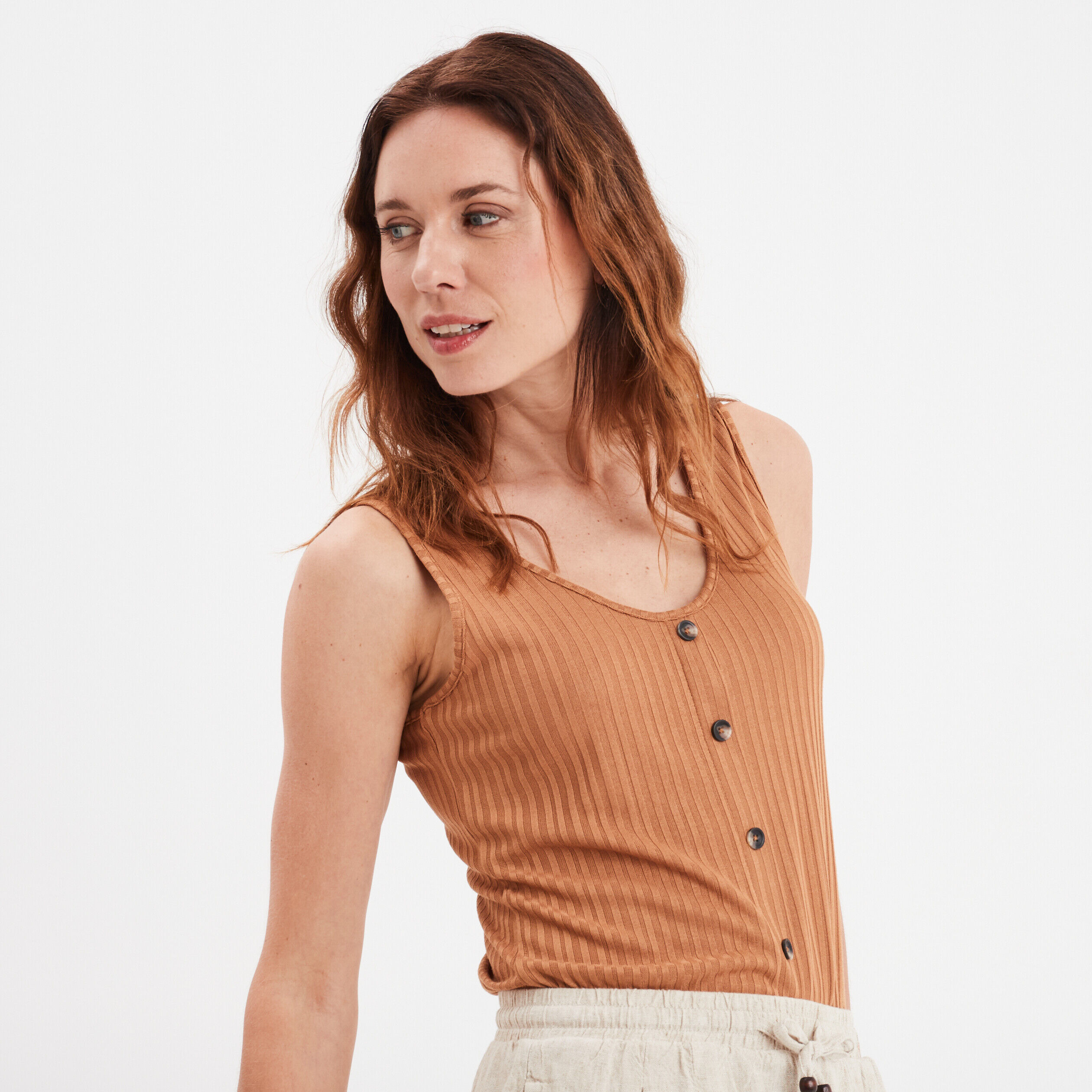 Débardeur bretelles larges marron clair femme LH
