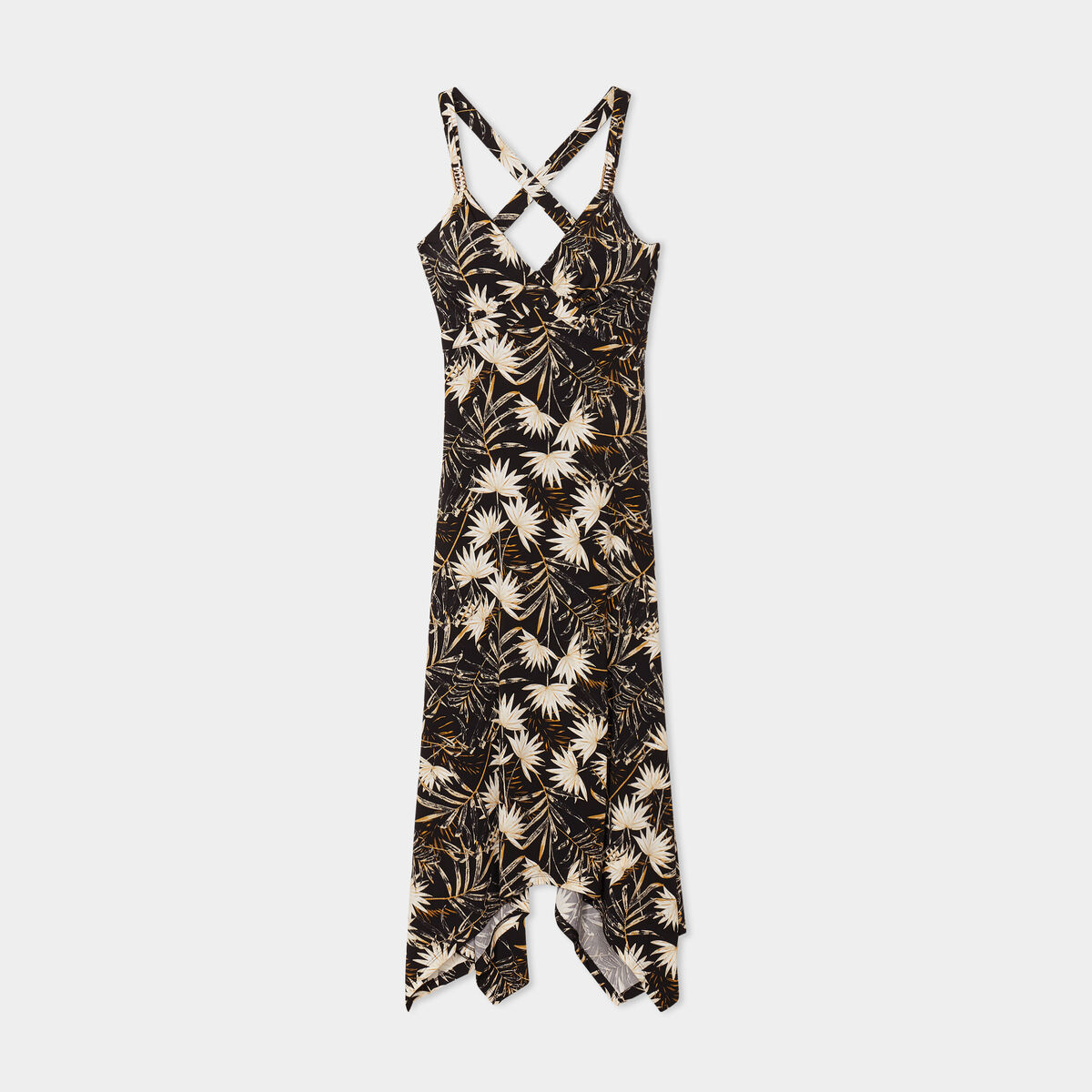 Robe longue évasée asymétrique noir femme