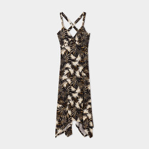 Robe longue évasée asymétrique noir femme