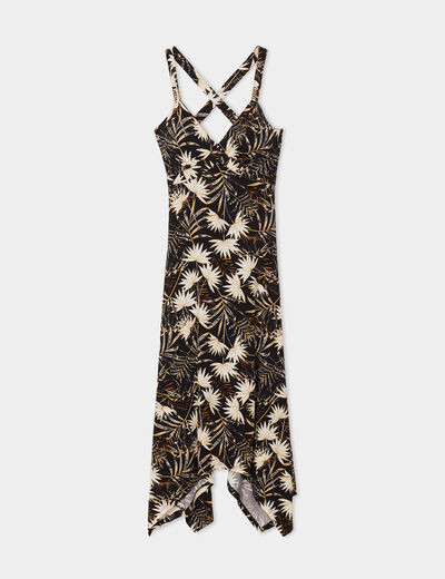 Robe longue évasée asymétrique noir femme