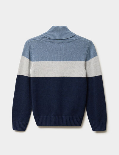 Pull col ch&acirc;le manches longues coton bleu marine gar&ccedil;on