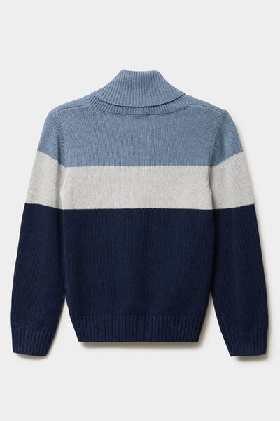 Pull col ch&acirc;le manches longues coton bleu marine gar&ccedil;on