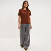 T-shirt col rond manches courtes coton marron fonc&eacute; femme