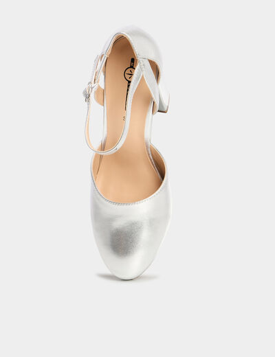 Escarpins talon carré gris argent femme
