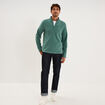 Sweat polaire col camionneur vert fonc&eacute; homme