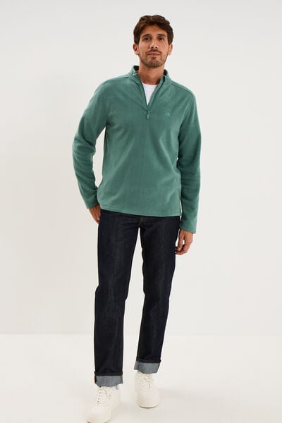 Sweat polaire col camionneur vert fonc&eacute; homme