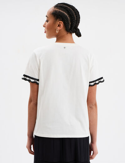 T-shirt manches bords dentelle coton blanc femme