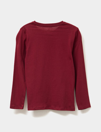 T-shirt col rond manches longues coton bordeaux garçon