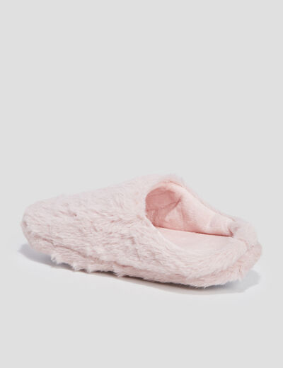 Chaussons mules fausse fourrure rose femme