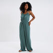 Combinaison pantalon fluide en crêpe vert foncé femme