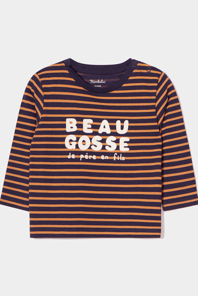 T-shirt épaule boutonnée manches longues bleu marine bébé garçon