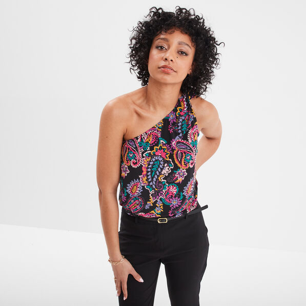 debardeur asymetrique avec noeud noir femme Débardeur asymétrique avec noeud noir femme